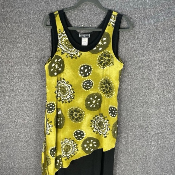 Artsy Boho Abstract Print Dress Black Layered Asymmetrical Midi Vintage XL - Picture 3 of 13